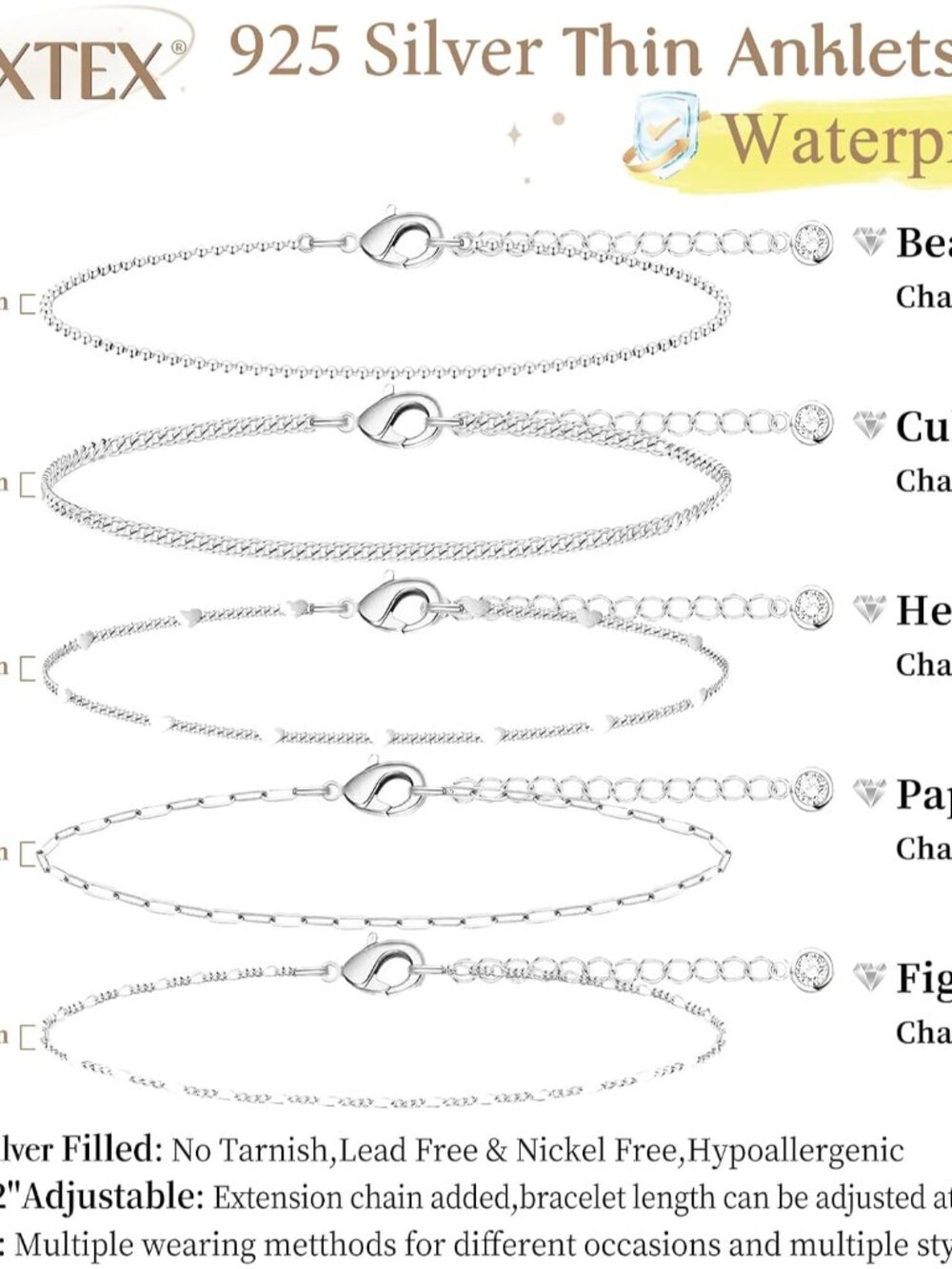 Extra Large Anklets for Women Waterproof, 14K Gold Plated Stack Anklets for Wome - Picture 6 of 6